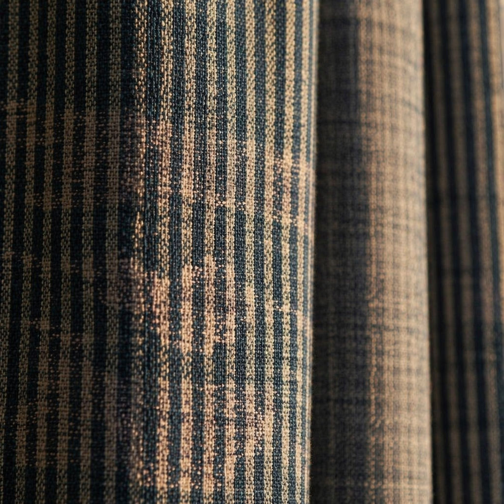 Handwoven Blue Striped Border Cotton Door Curtain, The Draped Window. Handmade in India by House of Taraasha.