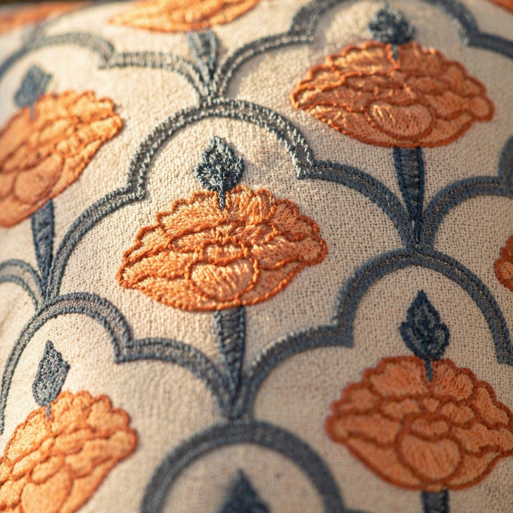Jaali and Floral Blue and Dusty Pink Cushion Cover Set, The Living Room. Handmade in India by House of Taraasha.