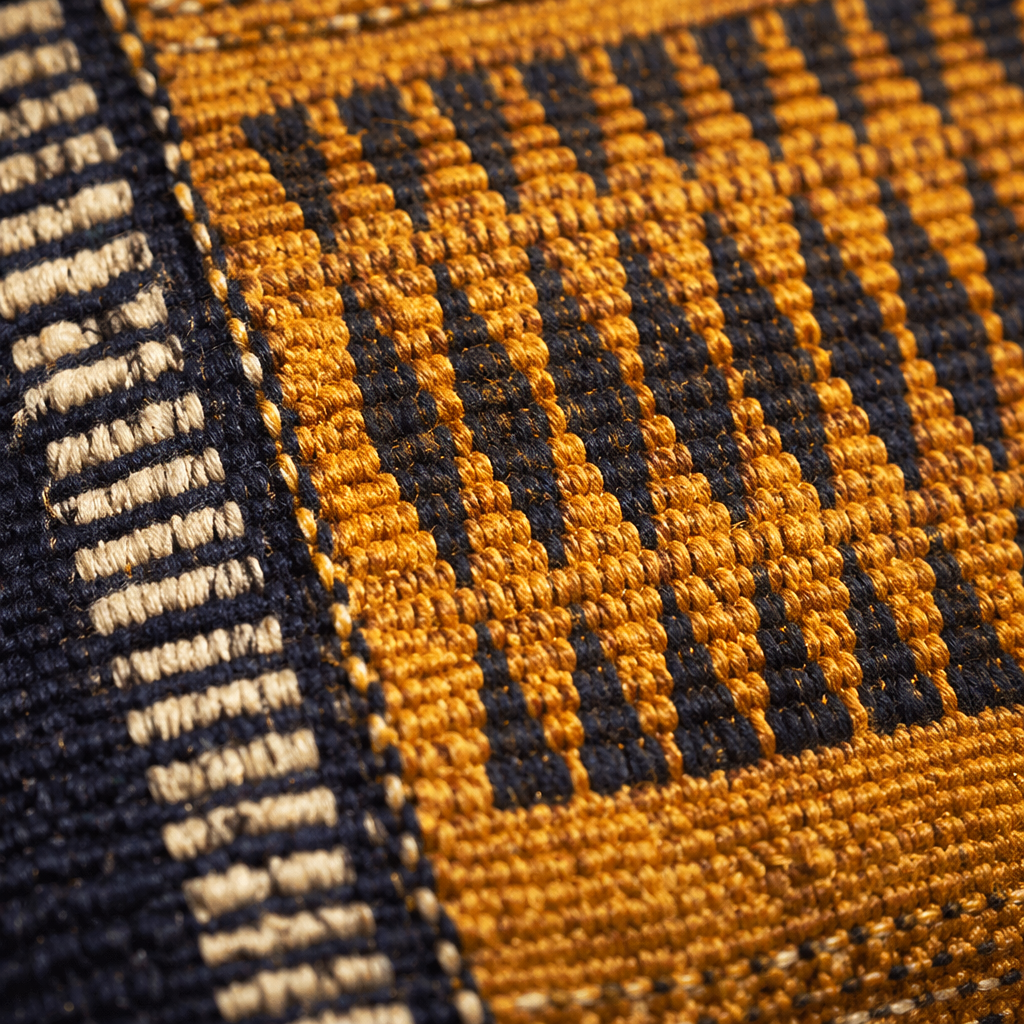 Naga Tribal Backstrap-Woven Mustard and Black Cushion Cover, The Living Room. Handmade in India by House of Taraasha.
