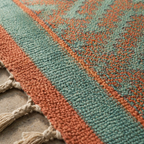 Green and Navy Hand Block-Printed Cotton Chevron Rug, The Woven Floor. Handmade in India by House of Taraasha.