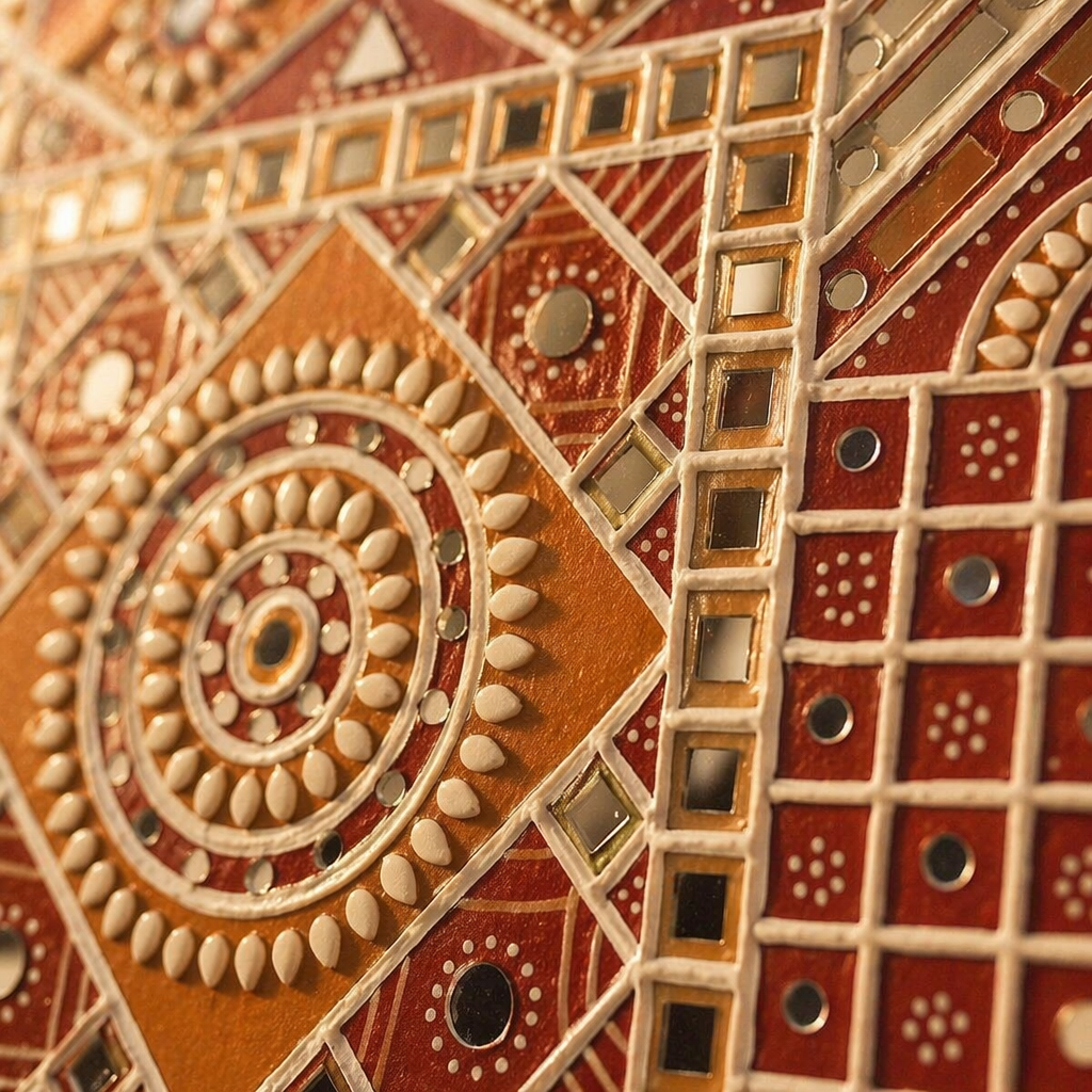 Ocean Blue Lippan Wall Hanging Kutch Mirror Work, The Art Wall. Handmade in India by House of Taraasha.