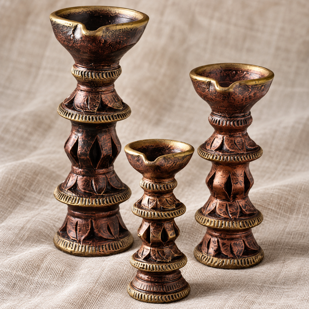 Stambh: Terracotta Pillar Candle Stands, Set of 3