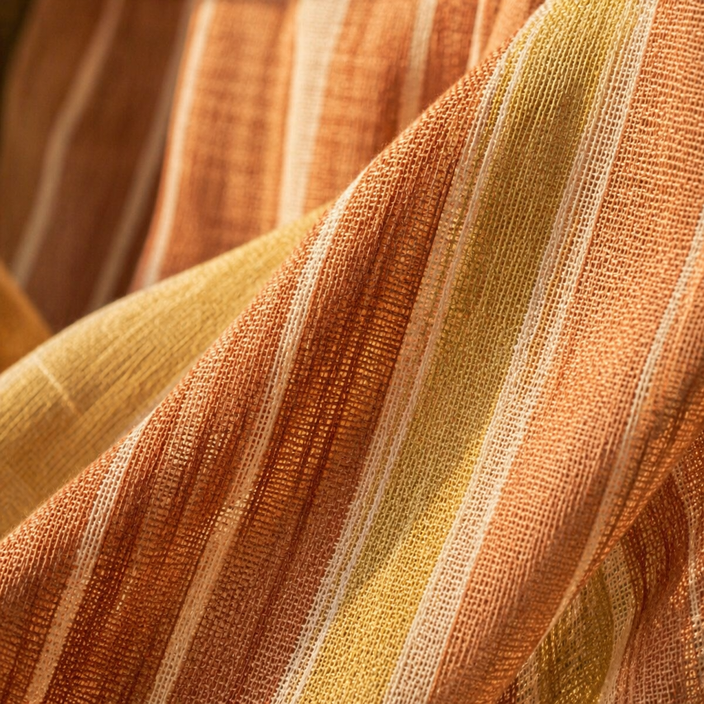 Rust & Green Stripe Handwoven Pure Cotton Door Curtain, The Draped Window. Handmade in India by House of Taraasha.