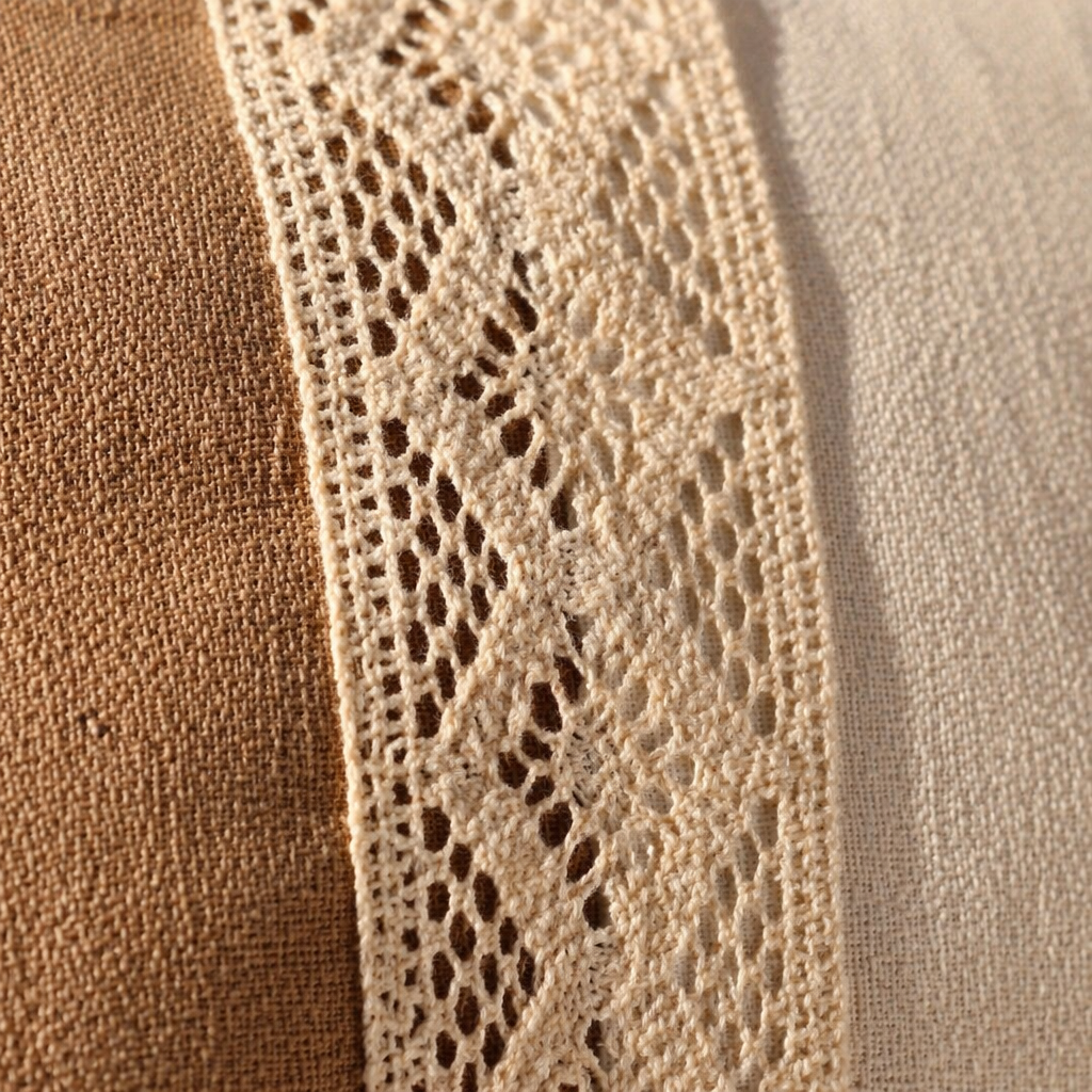Taupe and Off White Rectangular Crochet Cushion Cover, The Living Room. Handmade in India by House of Taraasha.