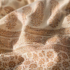 Gold on White Hand-Printed Cotton Bed Cover, The Linen Room. Handmade in India by House of Taraasha.