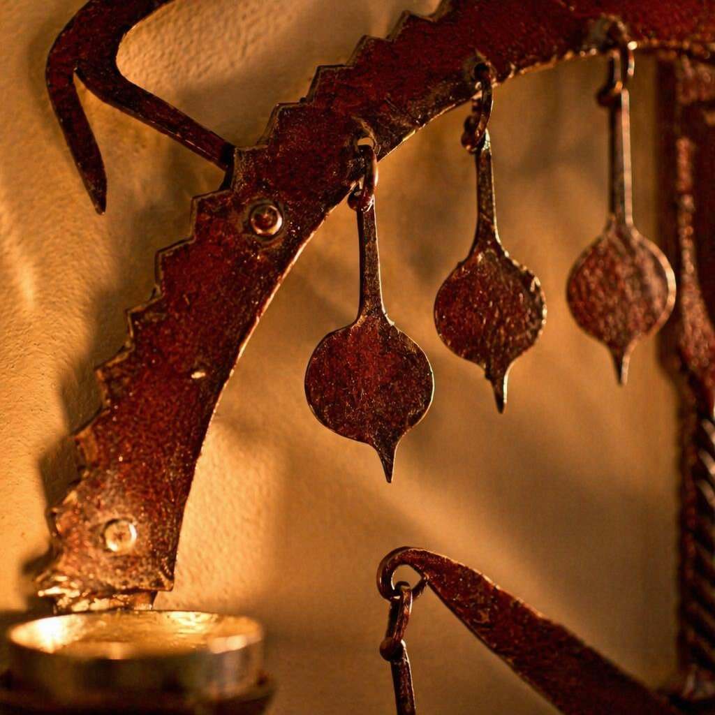 Bastar Wall Lamp Lohshilp Wrought Iron Tea Light, Still Light. Handmade in India by House of Taraasha.