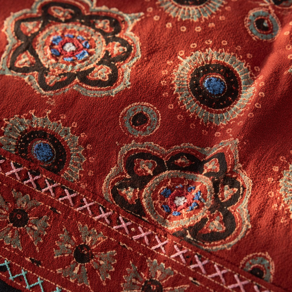 Ajrakh Red Block-Printed Cotton Table Runner, The Gathered Table. Handmade in India by House of Taraasha.