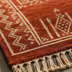 Mandana Diamond Hand-Printed Rust Cotton Rug, The Woven Floor. Handmade in India by House of Taraasha.