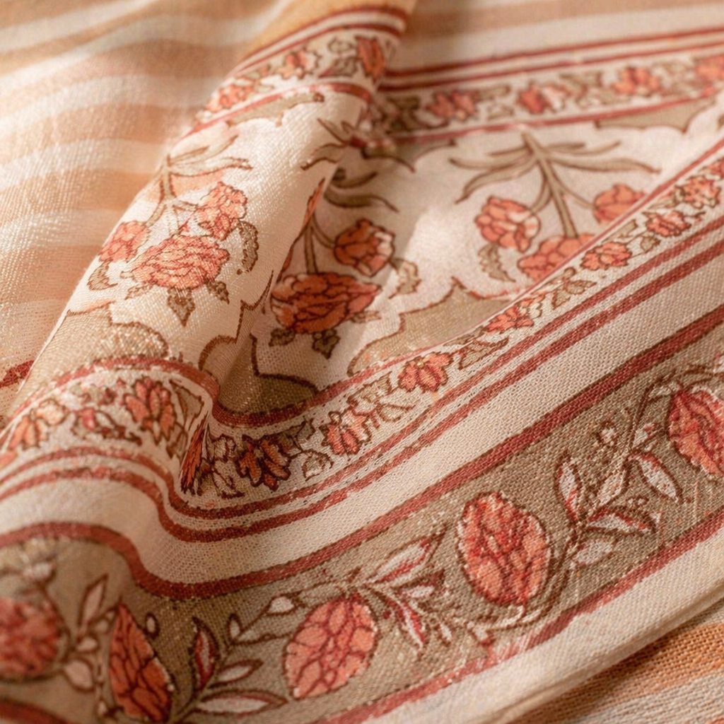 Royal Courtyards Table Cloth Dusty Pink and Off-White, The Gathered Table. Handmade in India by House of Taraasha.