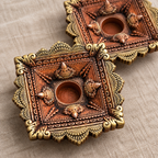Chaumukh: Large Four-Wick Terracotta Diya, Set of 2 or Single