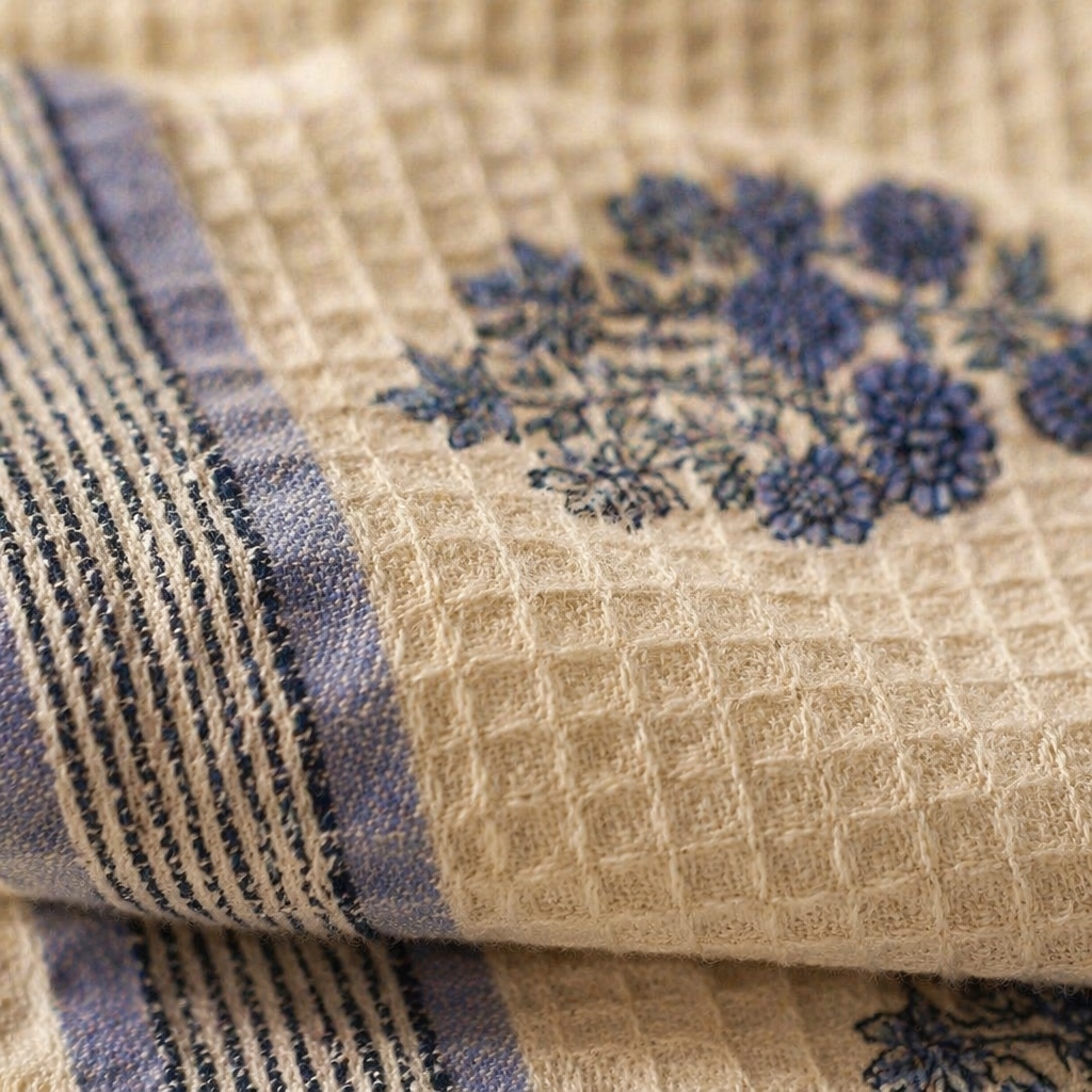 Blue Floral Hand Block-Printed Cotton Bath Towel, The Linen Room. Handmade in India by House of Taraasha.