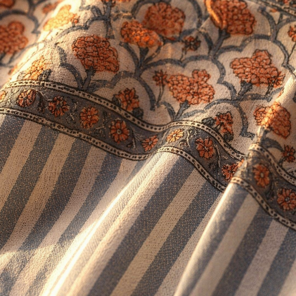 Handwoven & Printed Blue and Dusty Pink Cotton Curtains, The Draped Window. Handmade in India by House of Taraasha.