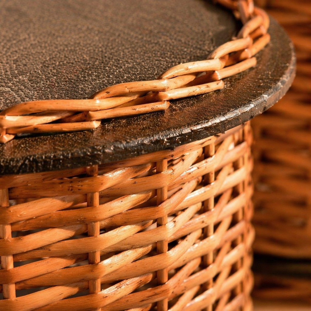 Kashmiri Willow Wicker Bread, Tray & Cutlery Set, The Brass Atelier. Handmade in India by House of Taraasha.