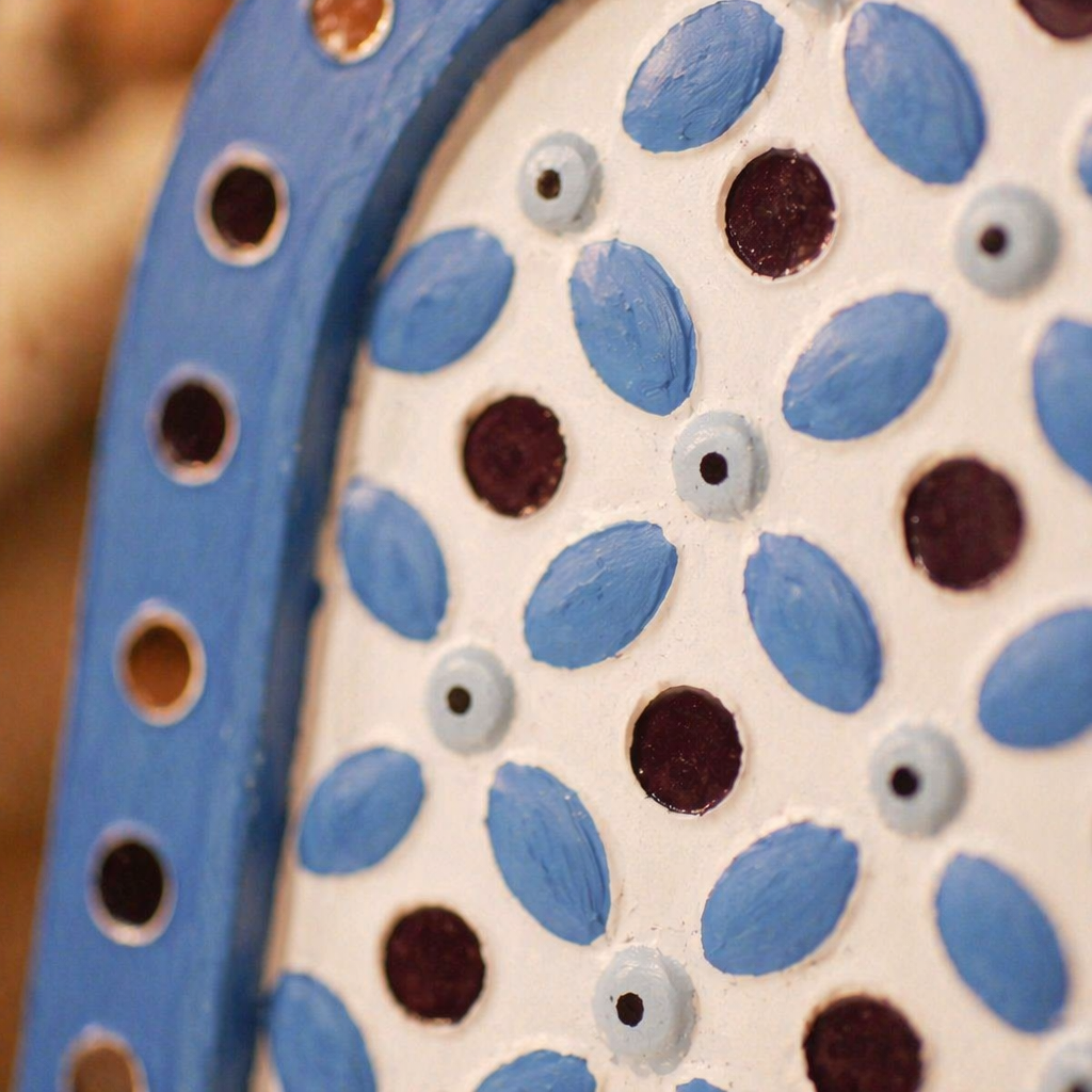 Blue Lippan Mud and Mirror Tea Light Holder, Still Light. Handmade in India by House of Taraasha.