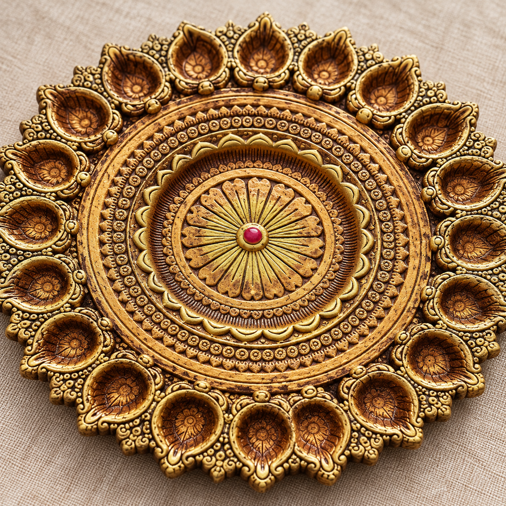 Prabha: 21-Diya Terracotta Thali, 14 in