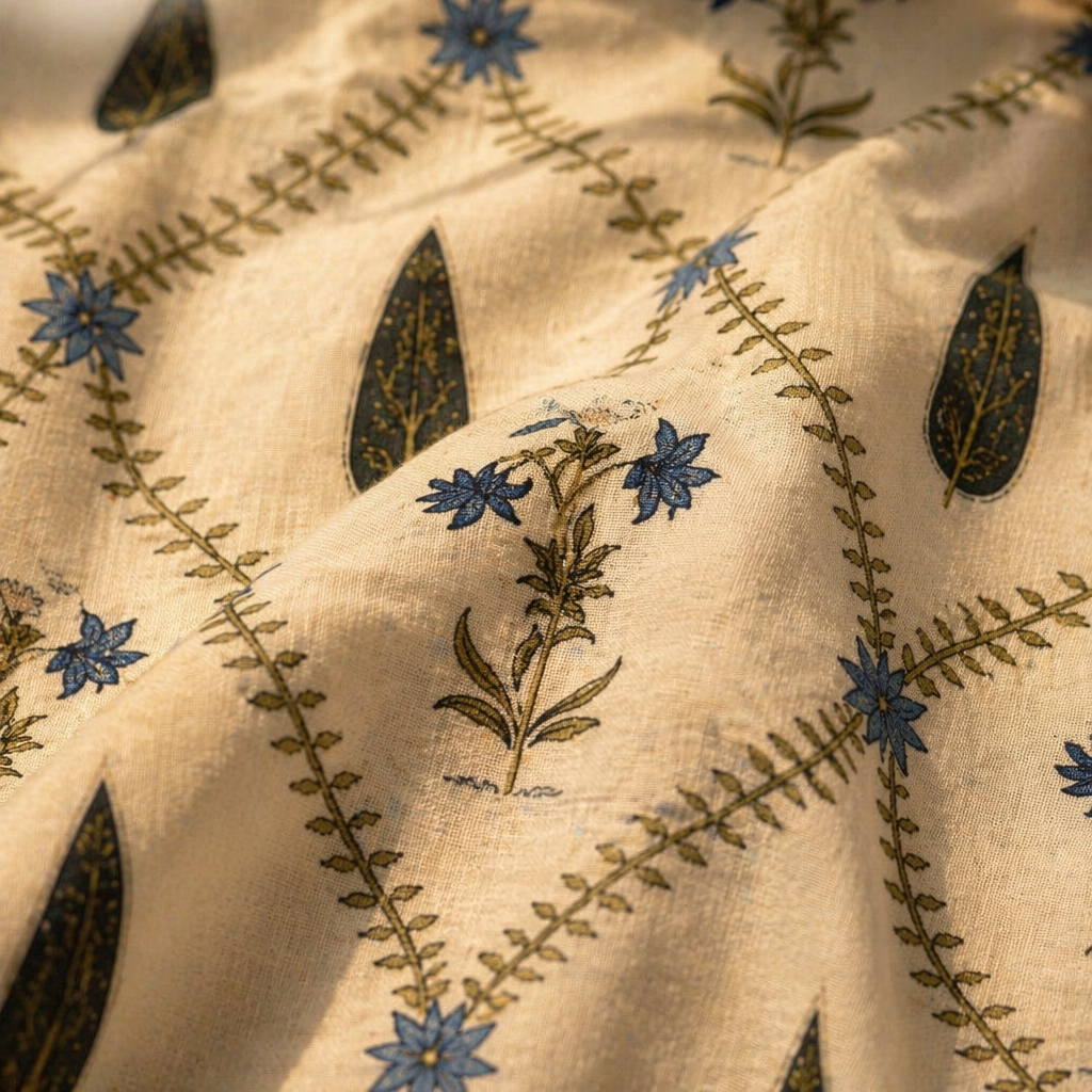 Cypress Blue Hand-Printed Floral Bedsheet, The Linen Room. Handmade in India by House of Taraasha.