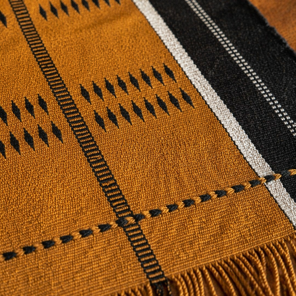 Naga Backstrap-Woven Runner Mustard and Black, The Gathered Table. Handmade in India by House of Taraasha.
