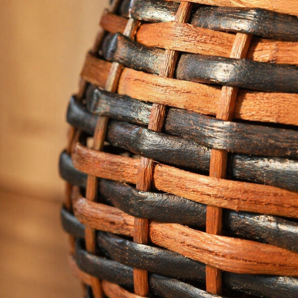Indigo and Brown Kashmiri Willow Wicker Planter Trio, The Art Wall. Handmade in India by House of Taraasha.