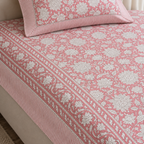 Pink Floral Jaal Bedsheet Set, close-up of the print, border and pillow cover