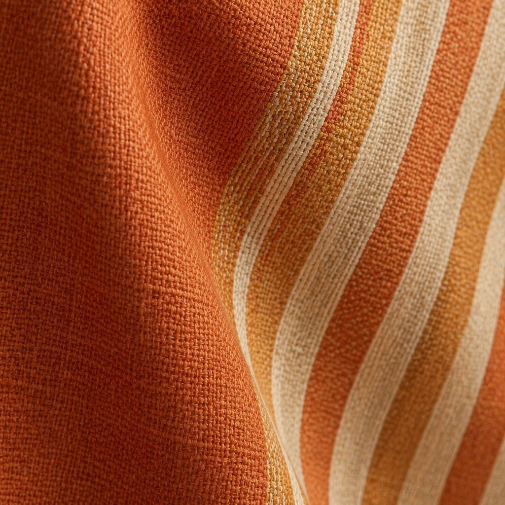 Handwoven Apricot and Rust Door Curtain, The Draped Window. Handmade in India by House of Taraasha.