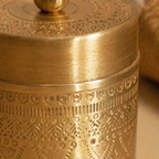 Moradabad Floral-Etched Pure Brass Dabba, Large, The Brass Atelier. Handmade in India by House of Taraasha.