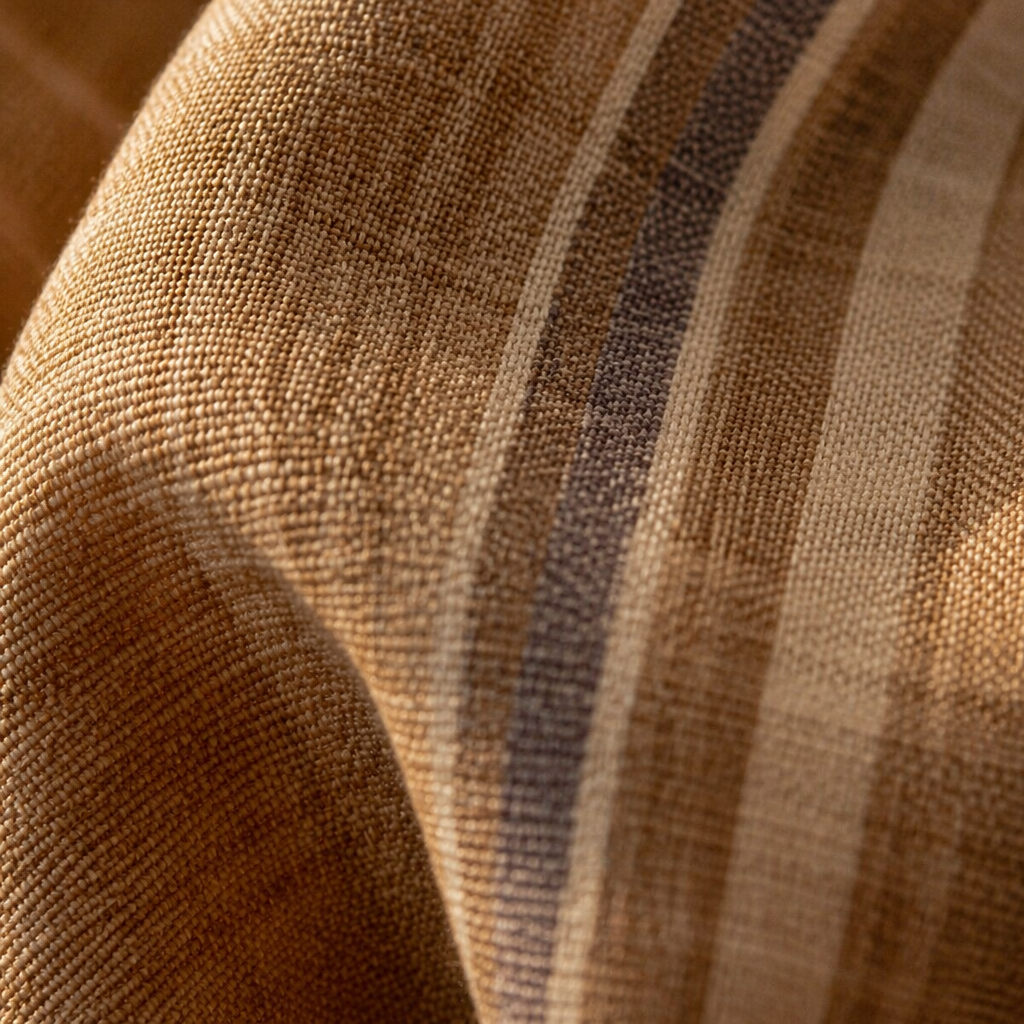 Handwoven Stripe Beige and Blue Cotton Curtain, The Draped Window. Handmade in India by House of Taraasha.