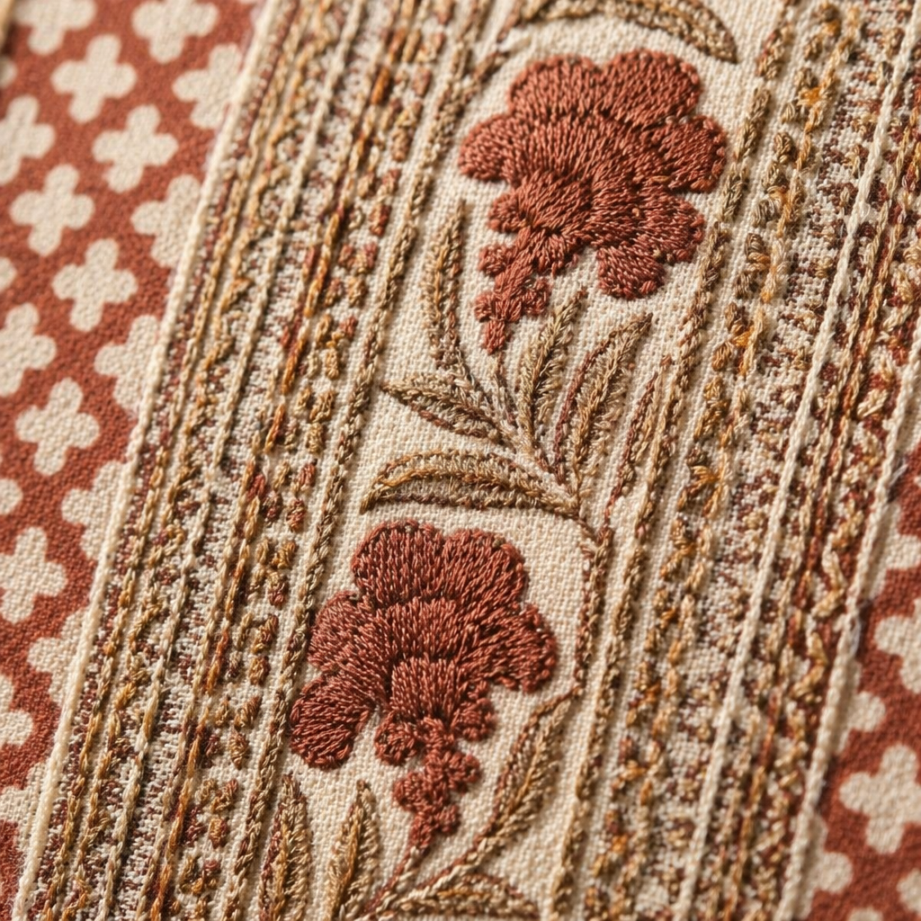Ivory and Rust Hand Block-Printed Floral Cushion Cover. Handmade in India by House of Taraasha.