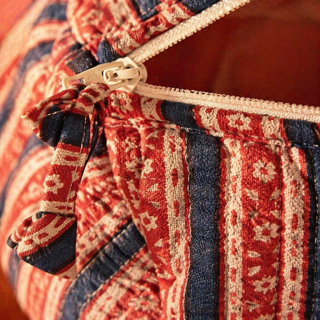Quilted Block-Print Pouch Red and Blue, Large, The Gift Room. Handmade in India by House of Taraasha.