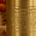 Moradabad Floral-Etched Brass Dabba Set of Two, The Brass Atelier. Handmade in India by House of Taraasha.