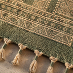 Jaipuri Olive Hand Block-Printed Cotton Dhurrie, The Woven Floor. Handmade in India by House of Taraasha.