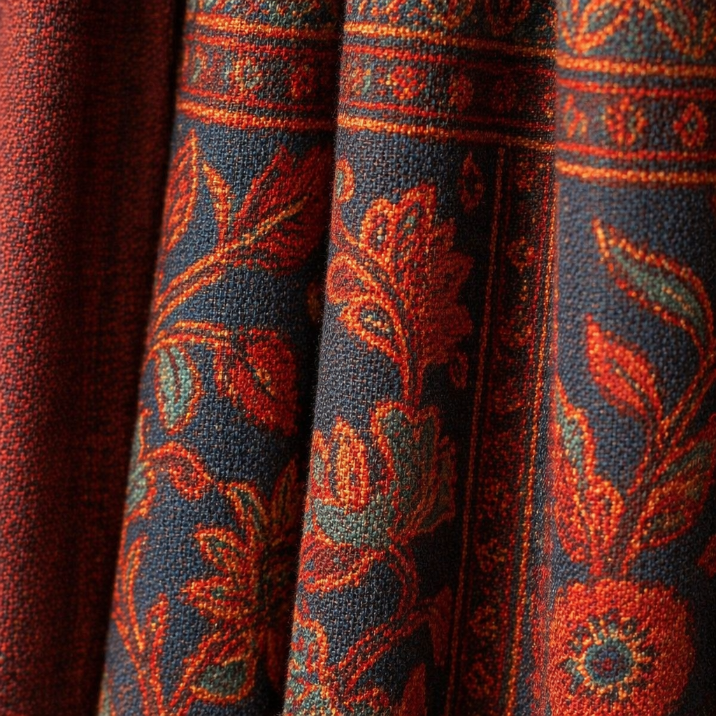 Chintz Assorted Set Maroon, Navy and Ivory Cotton Curtains, The Draped Window. Handmade in India by House of Taraasha.