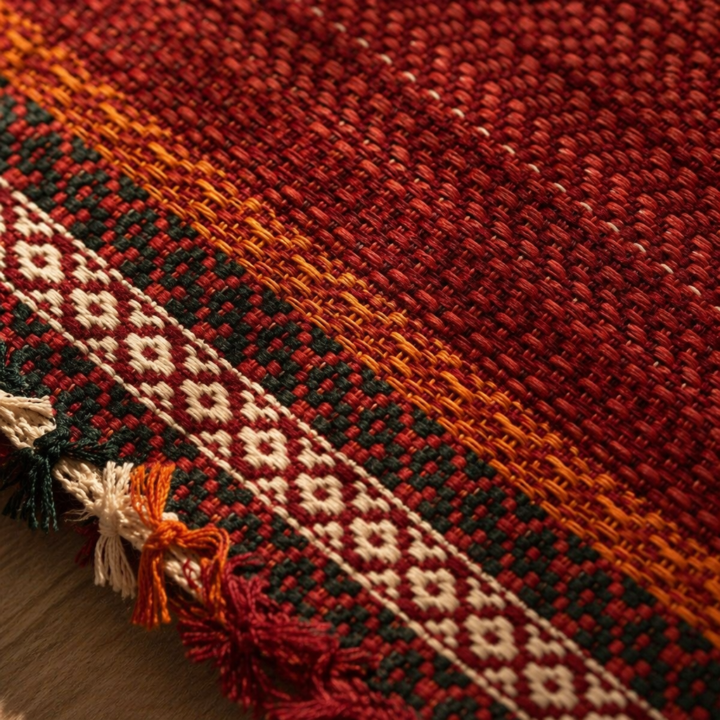 Ruby Red Handwoven Grass Table Mat, The Gathered Table. Handmade in India by House of Taraasha.