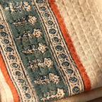 Peach and Teal Hand Block-Printed Waffle Cotton Towel Set, The Linen Room. Handmade in India by House of Taraasha.