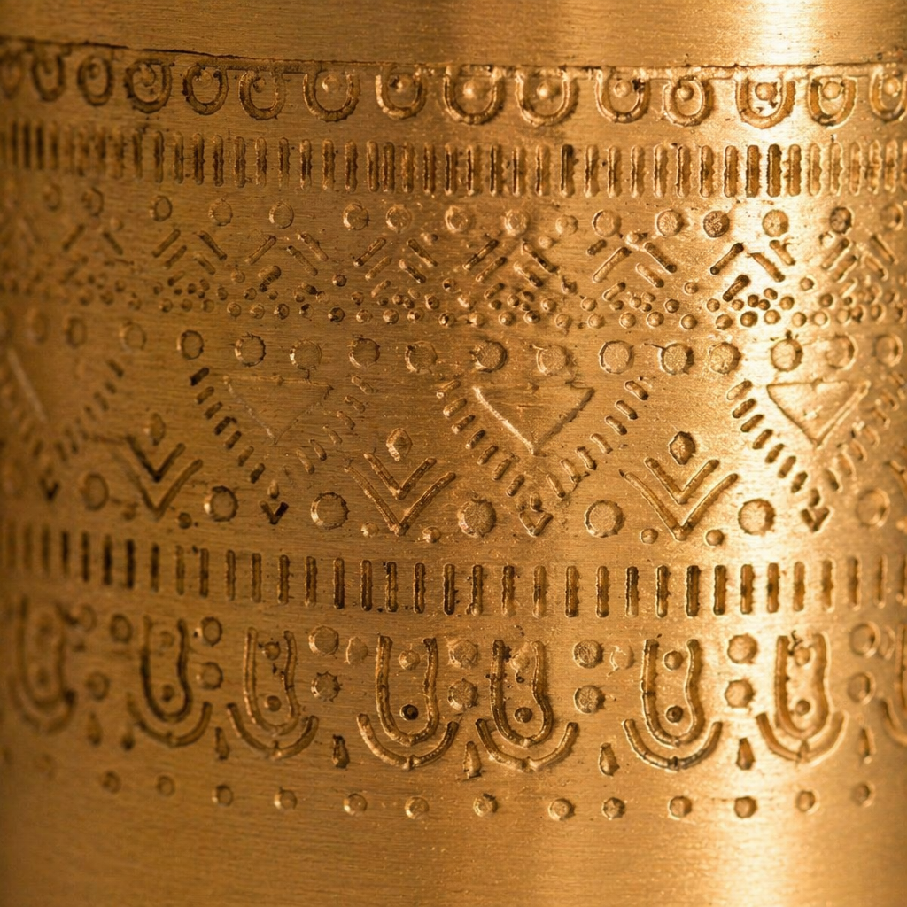 Moradabad Floral-Etched Pure Brass Dabba Pair, The Brass Atelier. Handmade in India by House of Taraasha.