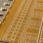 Mandana Mustard Hand-Printed Tribal Pattern Cotton Rug, The Woven Floor. Handmade in India by House of Taraasha.
