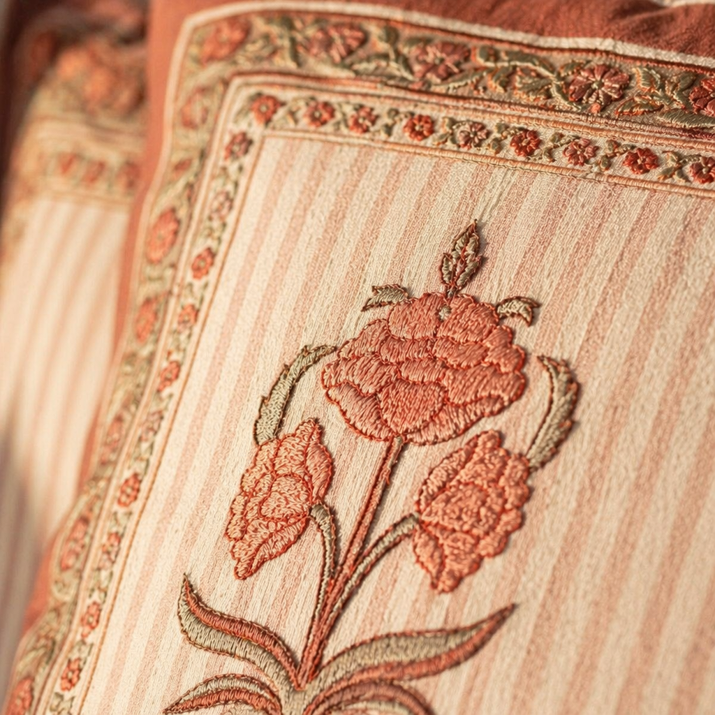 Royal Courtyards Dusty Pink Jaali & Floral Cushion Set, The Living Room. Handmade in India by House of Taraasha.