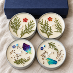 Lavender and Lemongrass Tin Candle Gift Box, Set of 4, close-up of the wax top