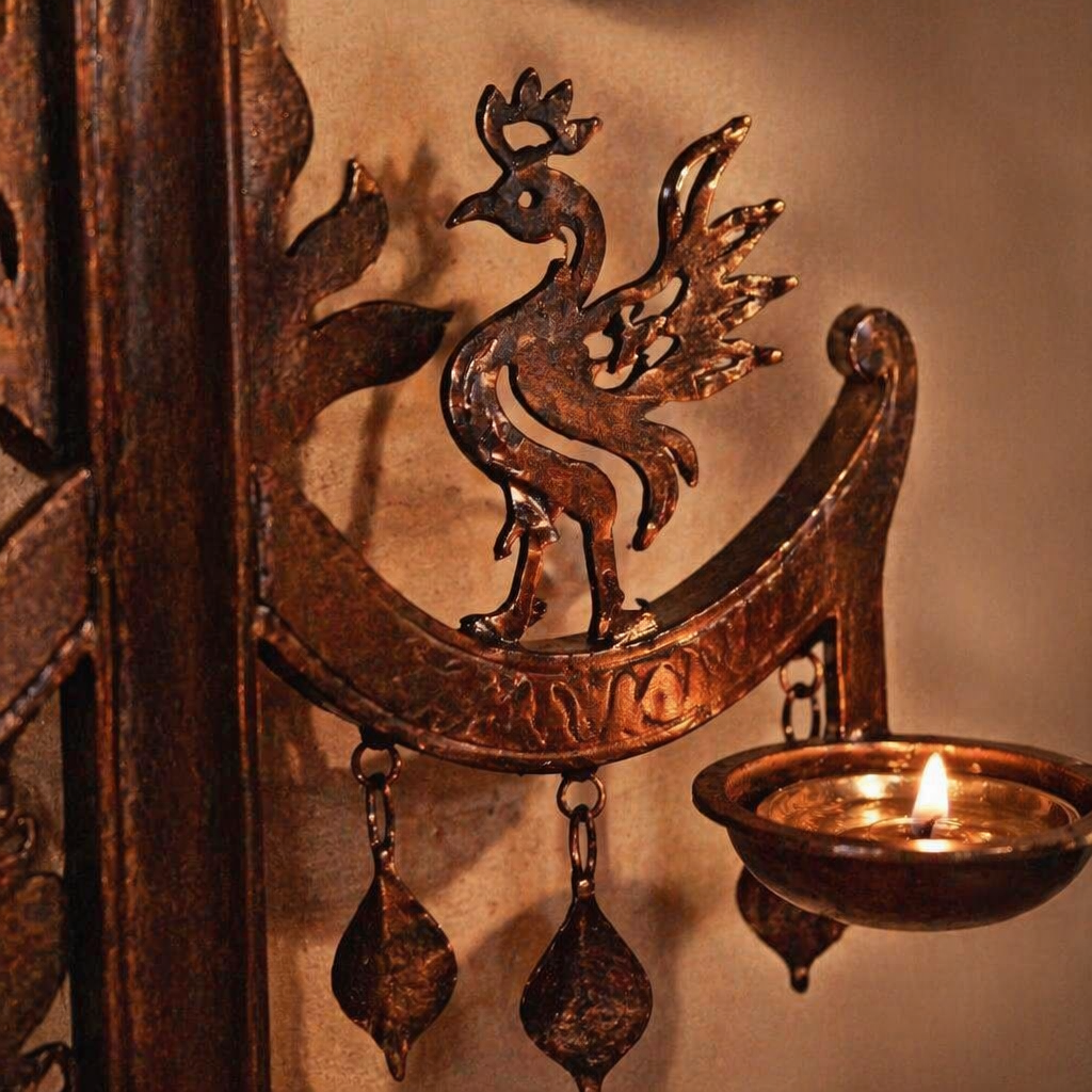 Bastar Floor Stand Lohshilp Wrought Iron Candle Stand, Still Light. Handmade in India by House of Taraasha.