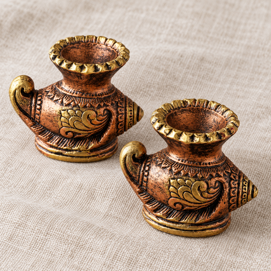 Shankhnaad: Conch Terracotta Diyas, Set of 2