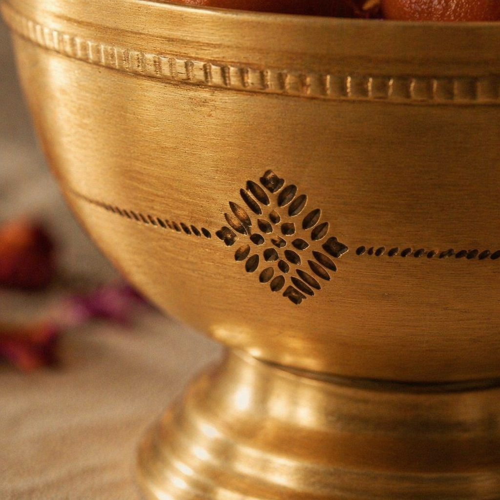 Kanjeevaram Brass Polished Serving Bowl, The Brass Atelier. Handmade in India by House of Taraasha.