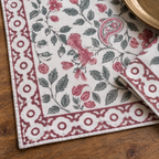 Pink and Maroon Floral Placemat and Napkin Set of 12, close-up of the print and border