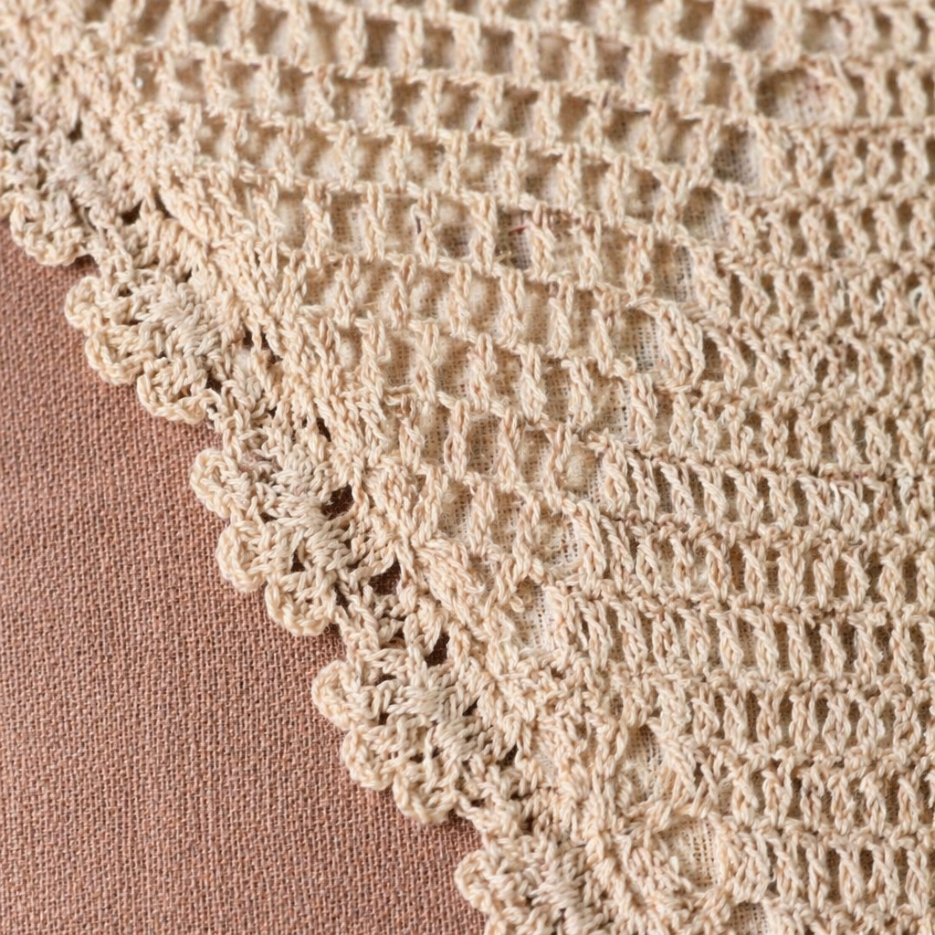 Taupe and Off White Crochet-Detailed Cotton Cushion Cover, The Living Room. Handmade in India by House of Taraasha.