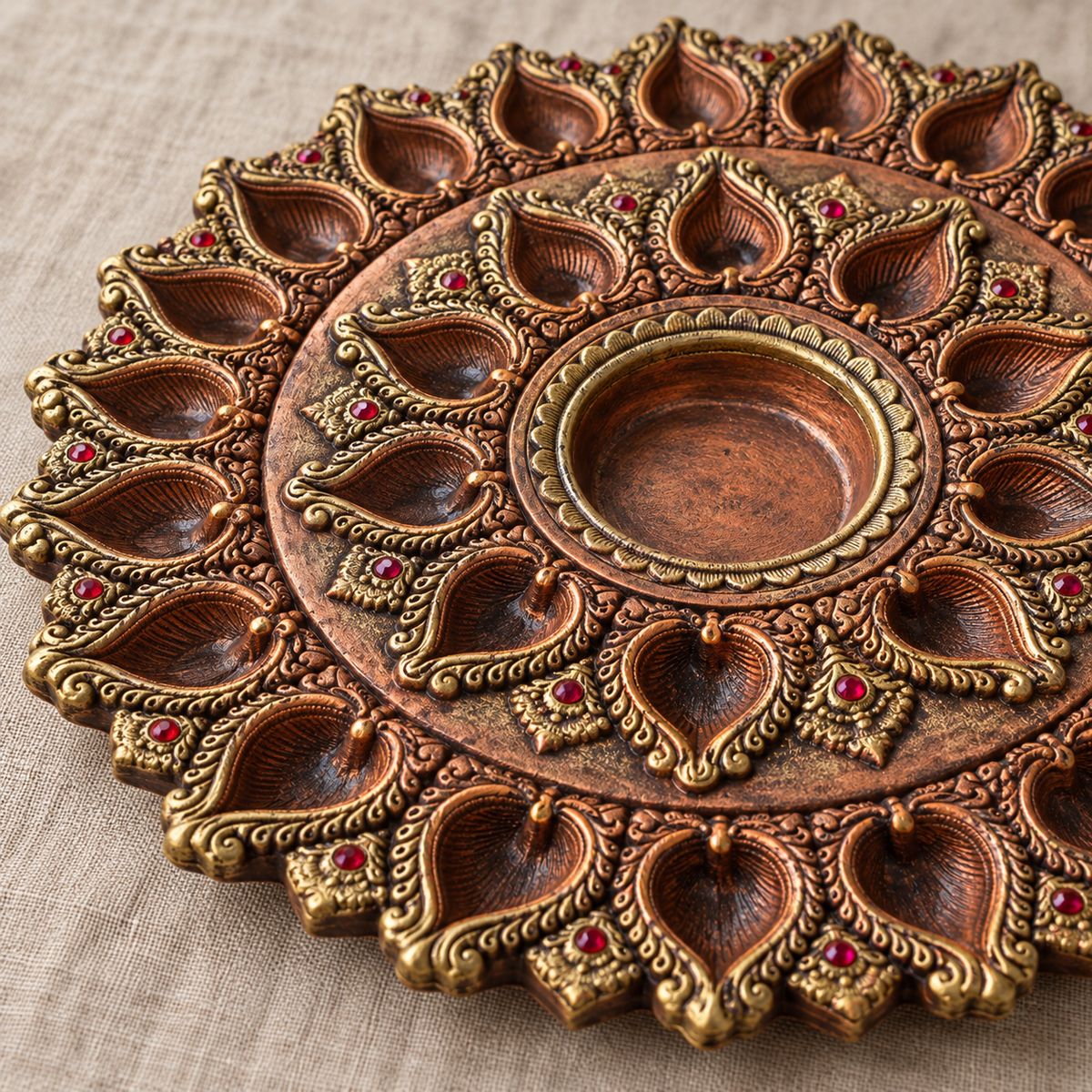 Deepmala: 31-Diya Terracotta Thali, 16 in