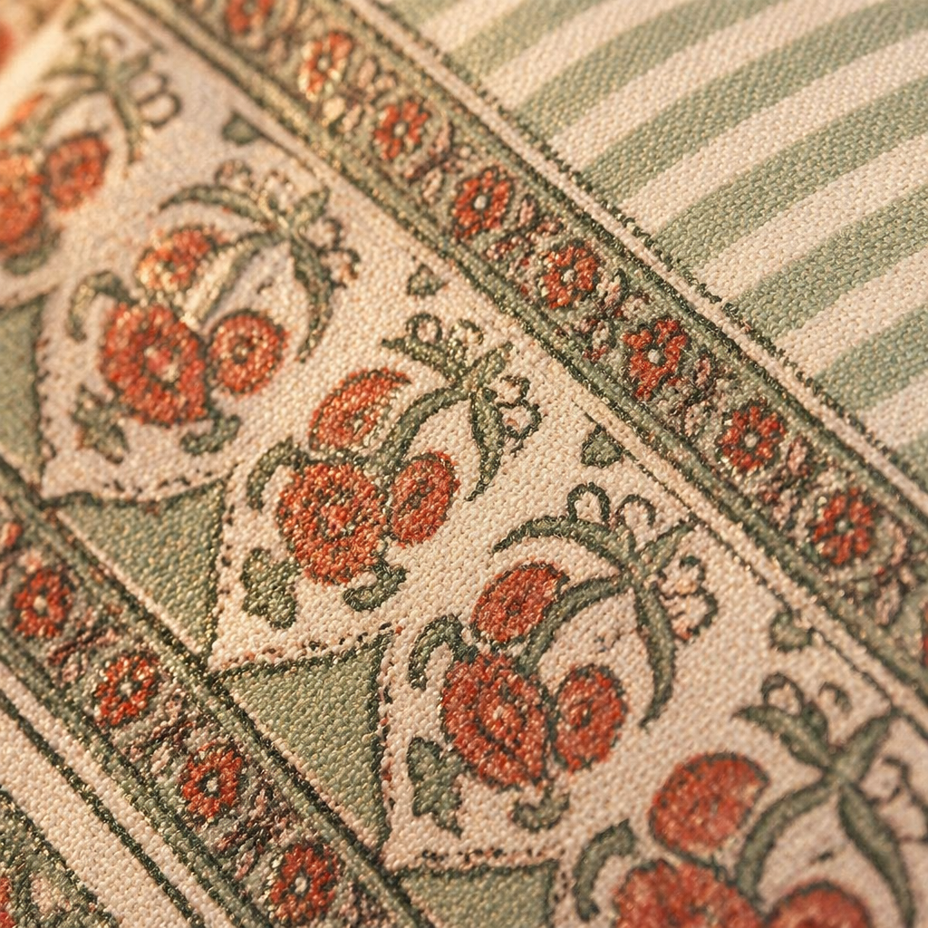 Green & Dusty Pink Floral Cotton Runner & Mat Set, The Gathered Table. Handmade in India by House of Taraasha.
