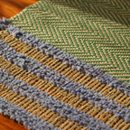 Powder Blue & Aqua Green Madur Grass Table Mat, The Gathered Table. Handmade in India by House of Taraasha.