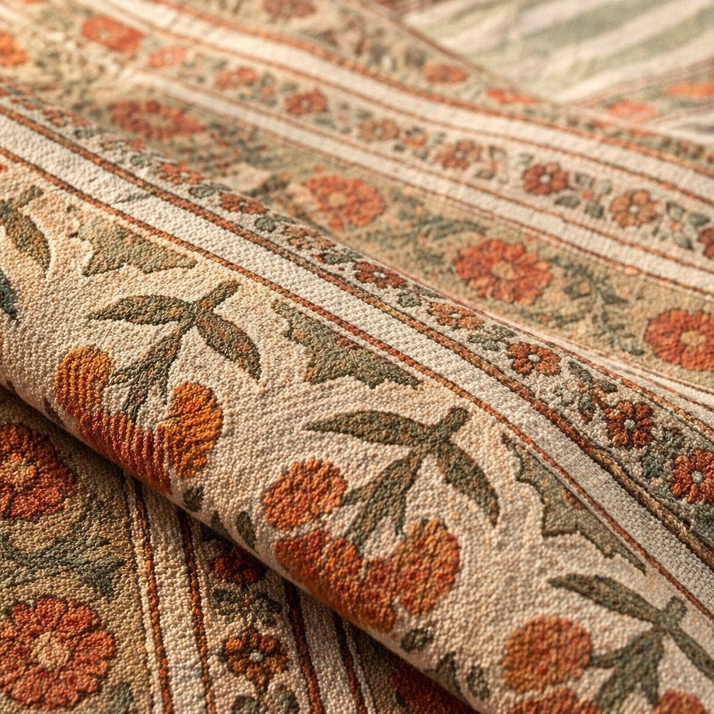 Green & Dusty Pink Floral Cotton Tablecloth & Mat Set, The Gathered Table. Handmade in India by House of Taraasha.