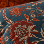 Chintz Navy, Maroon and Ivory Block-Printed Cushion Cover, The Living Room. Handmade in India by House of Taraasha.