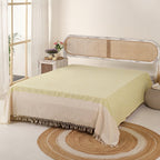Cotton Bed Cover In Beige And Leaf Green | Queen Size | Handmade In India - 92 x 102 inches / Pure Cotton / Beige and Leaf Green