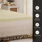 Cotton Bed Cover In Beige And Leaf Green | Queen Size | Handmade In India - 92 x 102 inches / Pure Cotton / Beige and Leaf Green