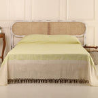 Cotton Bed Cover In Beige And Leaf Green | Queen Size | Handmade In India - 92 x 102 inches / Pure Cotton / Beige and Leaf Green